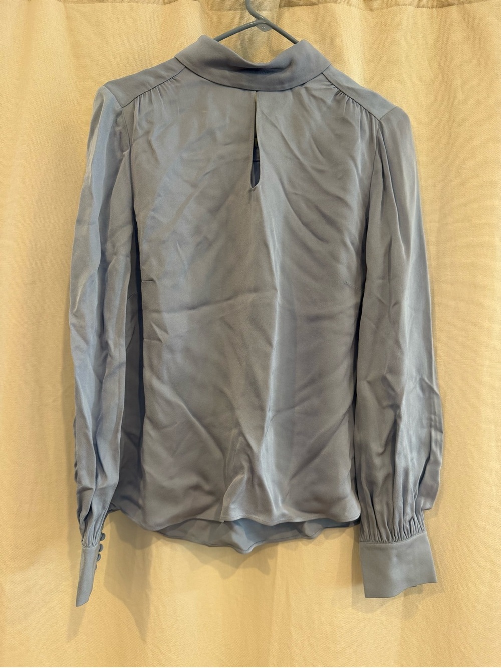 LK Bennett Pale Blue Satin High-Neck Blouse